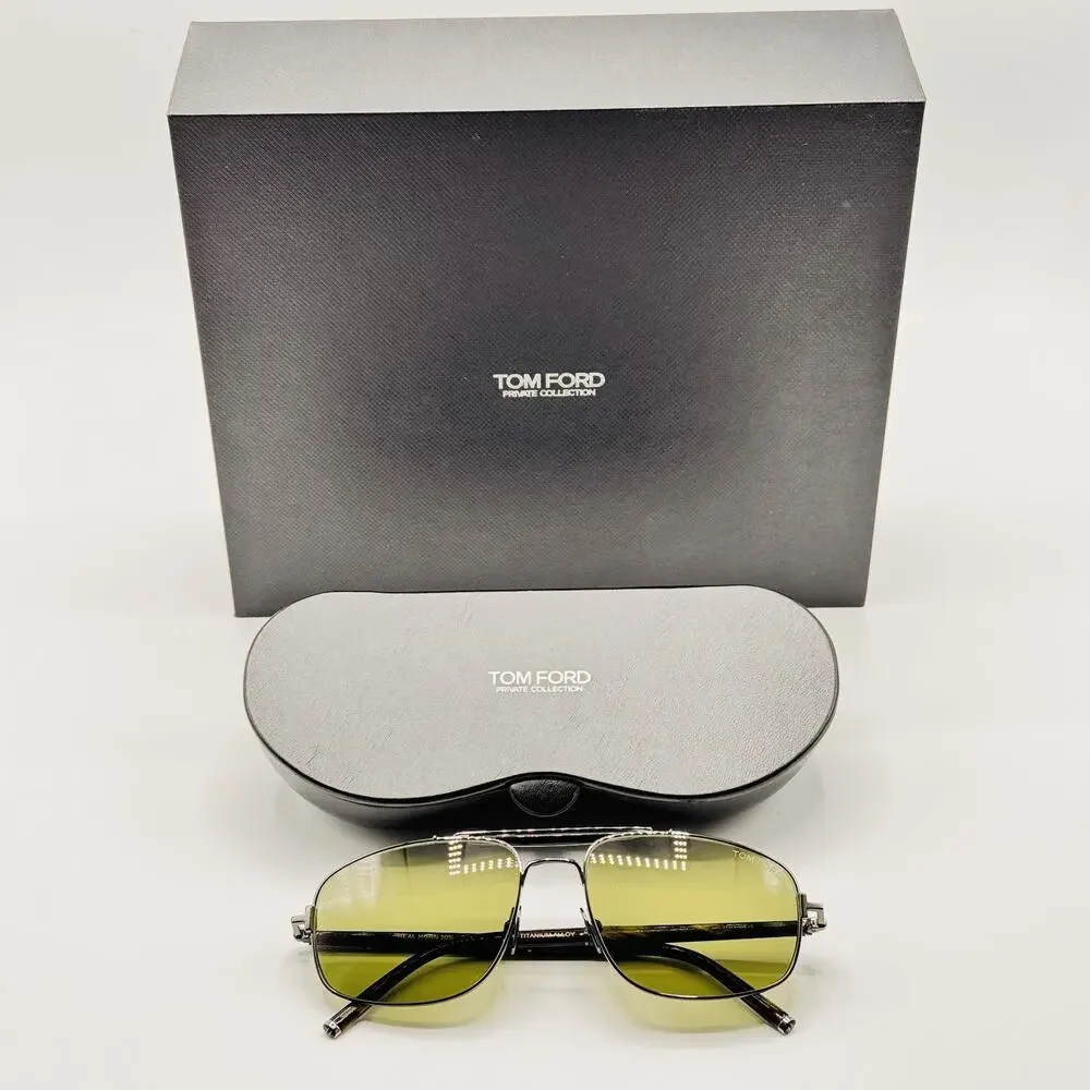 Tom Ford Sunglasses FT1127-P 08N Titanium and Horn Navigator Green Lens 57mm New